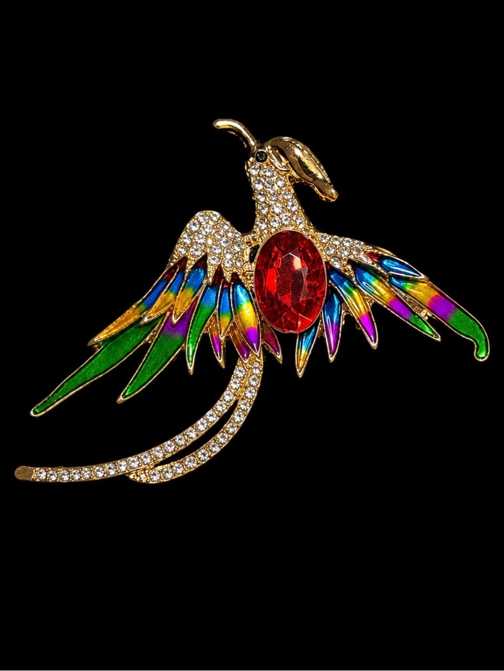 Colorful Parrot Bird Brooch with Red Gem